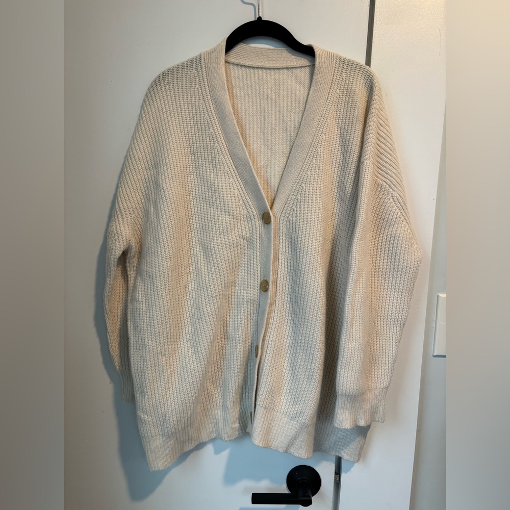 Jenni Kayne 100% Cashmere Cream Ribbed Cardigan, Size Small